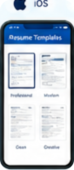 AI Resume/CV Builder app Resume Templates screen showcasing Professional, Modern, Clean, and Creative layout options.