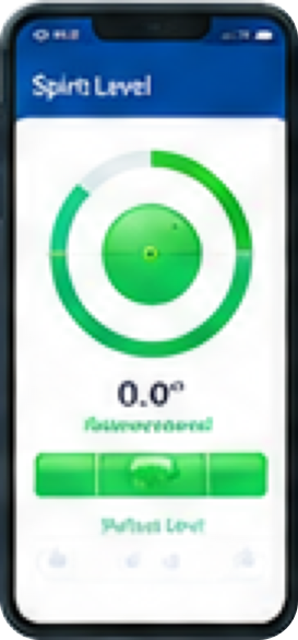 Contractor Toolbox app Spirit Level screen showing a centered green bubble gauge at 0.0 degrees.