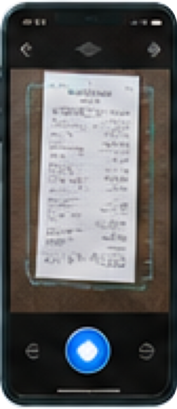 Receipt Scanner & Expense Reports app camera screen framing and scanning a paper receipt.